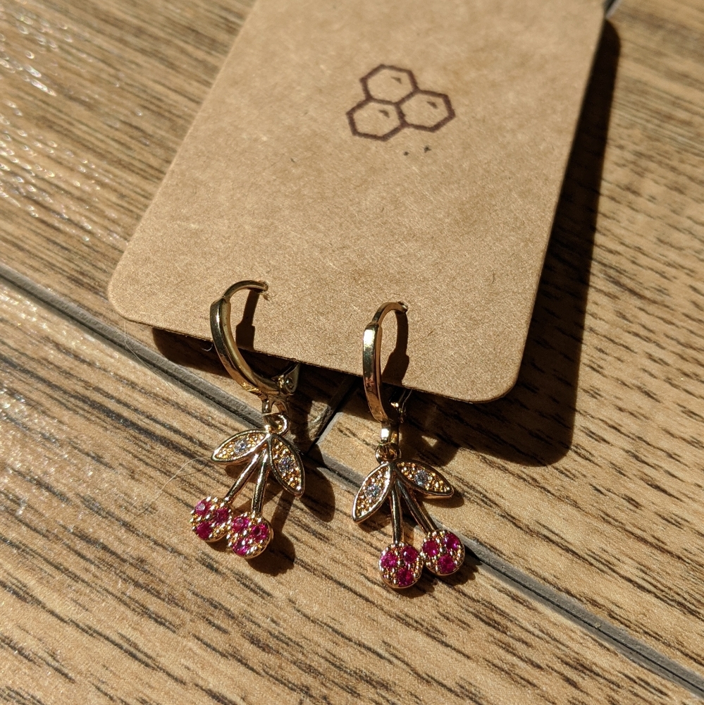 Gold Cherry Earrings